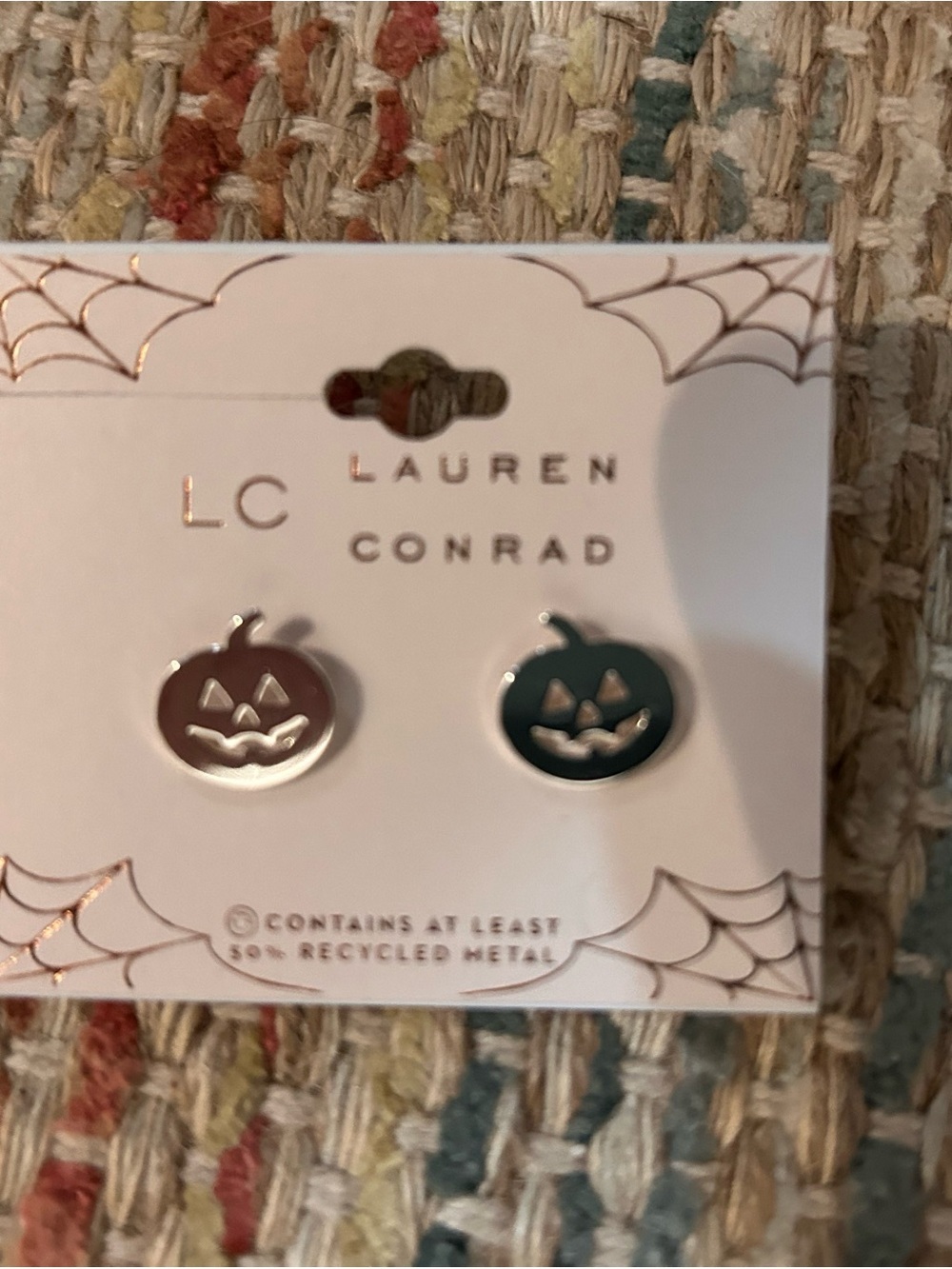 LC Lauren Conrad Black Pumpkin Jack-O'-Lantern Stud Earrings